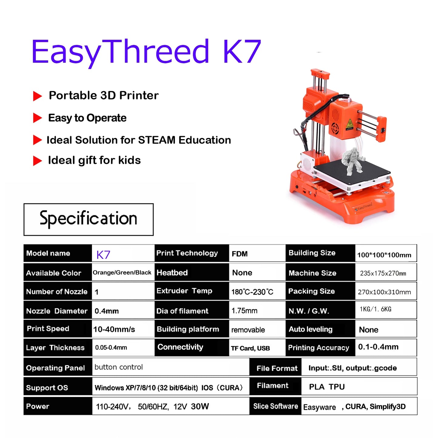 Easythreed 3D Printer K9 Easy To Use One-click Print Mainboard With Magnetic Platform Desktop Mini Printer K7 For Beginner