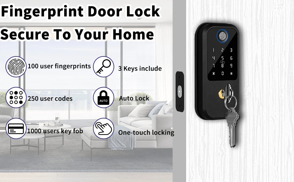 Smart Deadbolt Lock with Keypad, Fingerprint Door Lock, Keyless Entry Door Lock Door Auto Digital Electronic Lock for home