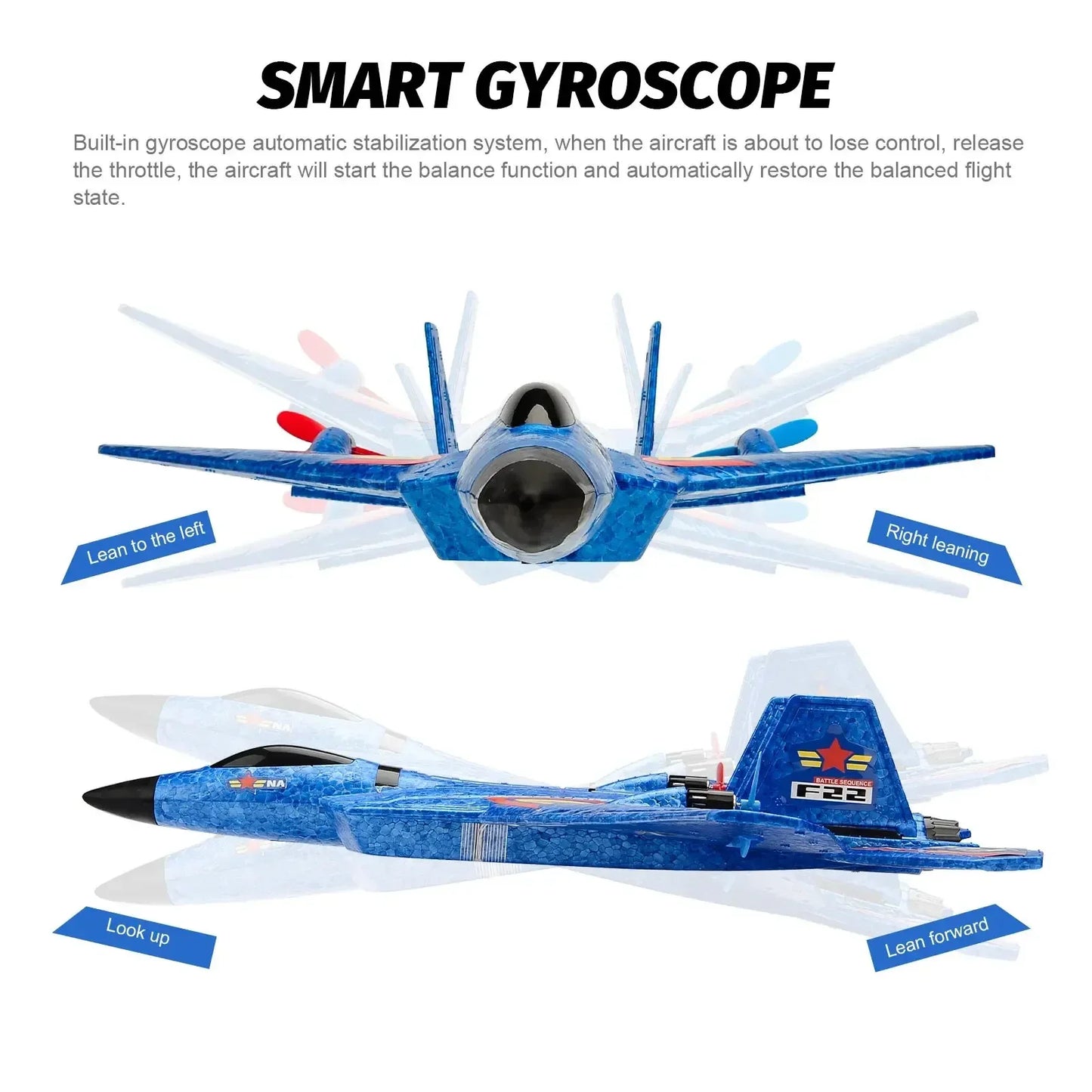 F22 Raptor RC Plane 2.4G 2CH Remote Control Flying Glider With LED Lights EPP Foam Airplane Toys For Children Gifts FX620