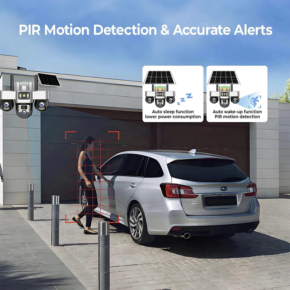 WiFi Security Solar Camera 3 Lens PTZ Outdoor IP66 15MP Motion Detection PIR Night Vision Solar Panel Monitor Multi Scene CCTV