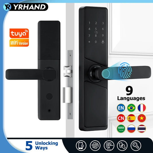 9 languages Smart Electronic Door Lock with Biometric Fingerprint  Interface Tuya Wifi Compatible Home Security