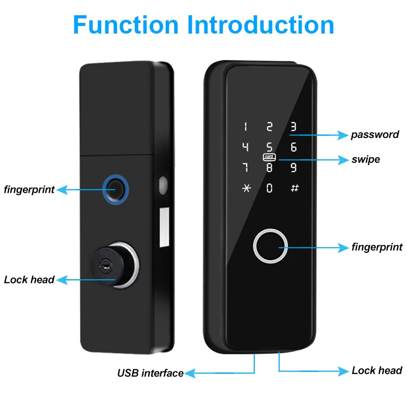 Outdoor Smart Fingerprint Door Lock: Waterproof, Bluetooth, Code, IC Card, Keyless Entry. Support TTLock WIFI Hub for glass door