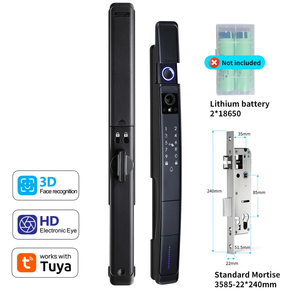 Smart Slim All Automatic Waterproof  3D Face Recognition Video Intercom Aluminum Door Lock