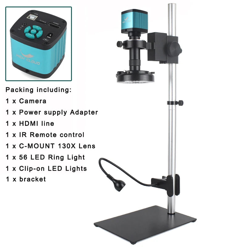 48MP 4K 1080P HDMI USB Video Microscope Camera 130X Zoom C Mount Lens Ultra High Working Distance For Digital Image Acquisition