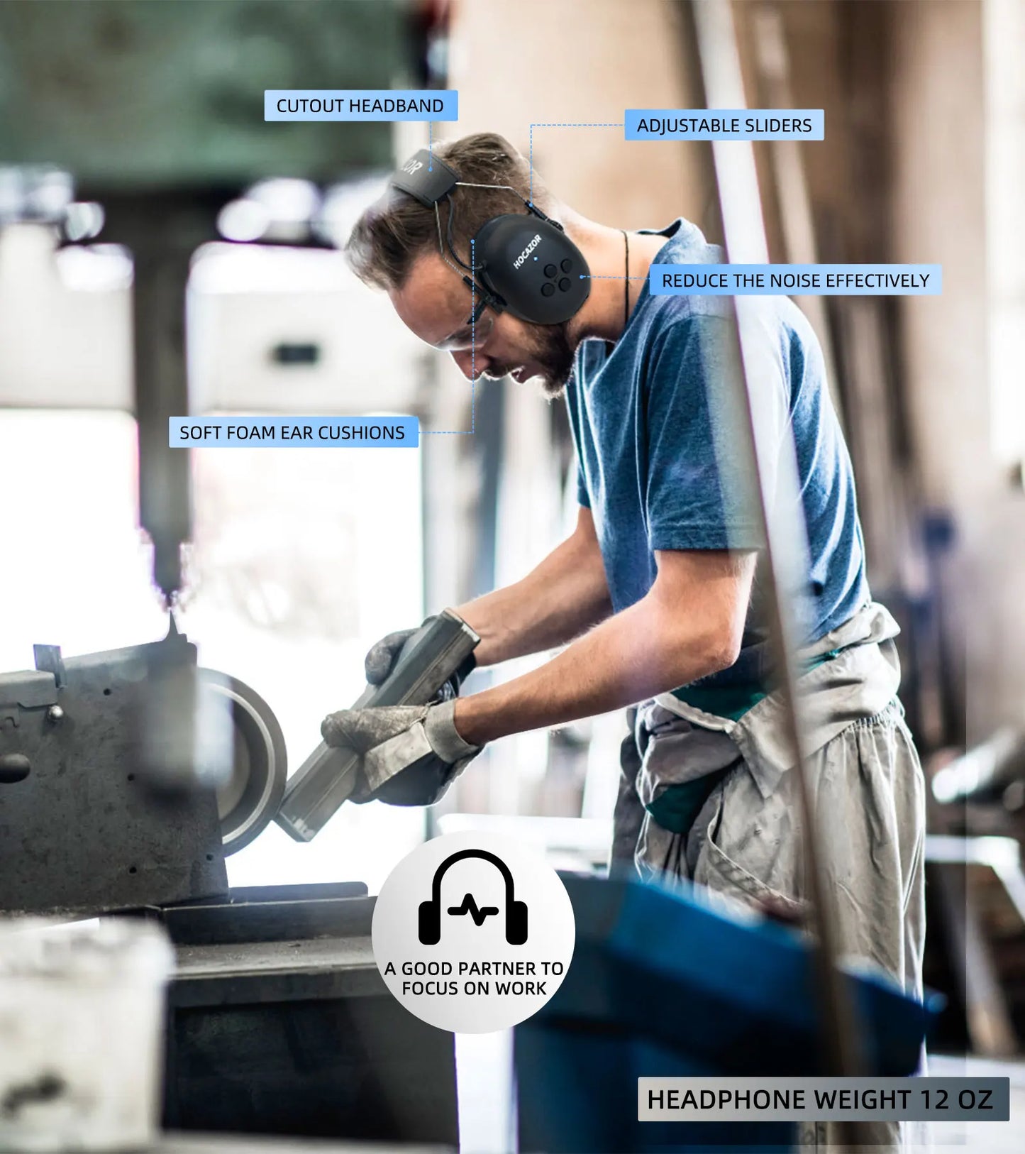 HOCAZOR Electronic Hearing Protection Bluetooth 5.3 Music Headphones for Mowing Noise Cancelling Earmuffs Security Protecter