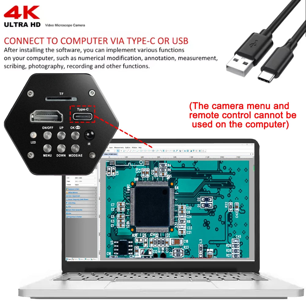 4K Microscope 48MP Digital Microscope For Electronics USB Industrial Cameras HDMI 1-180X Zoom C-Mount Lens Phone Pcb Soldering