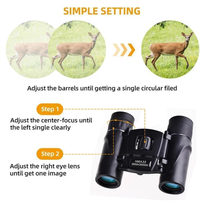 100X22 High Magnification High-Definition Binoculars, Mini Portable Outdoor Travel Professional Telescope