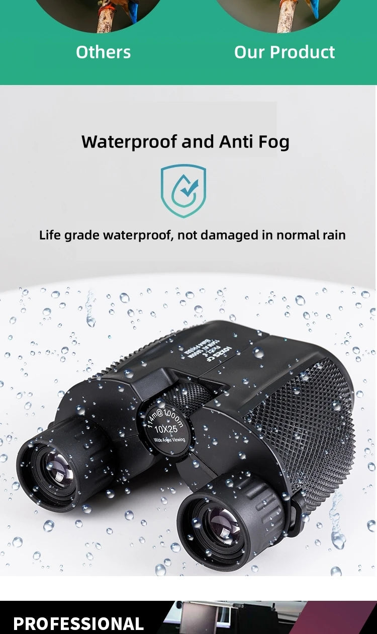 Binoculars 10X25 HD Mini Portable Telescope BAK4 FMC Coated Telescope Outdoor Bird Watching Hunting Travel Camping Ball Game