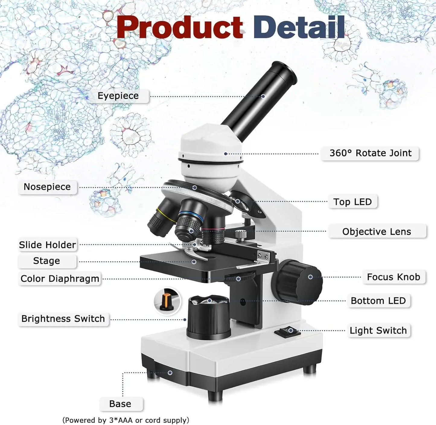 Microscope for Kids，40X-2000X Compound Microscope with for Home School Laboratories for Children Students