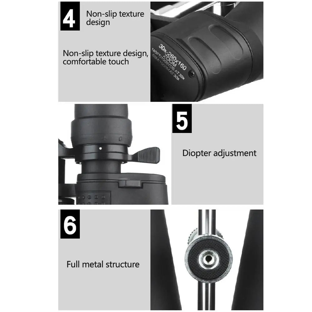 Telescopes Binoculars 30-260x160 High Magnification Multi-Coated Binoculars 86mm HD Ultra-High Hunting Binoculars