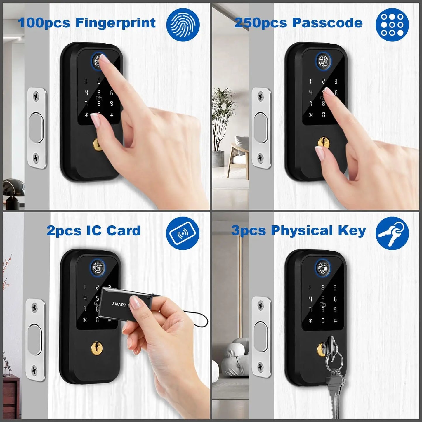 Smart Deadbolt Lock with Keypad, Fingerprint Door Lock, Keyless Entry Door Lock Door Auto Digital Electronic Lock for home
