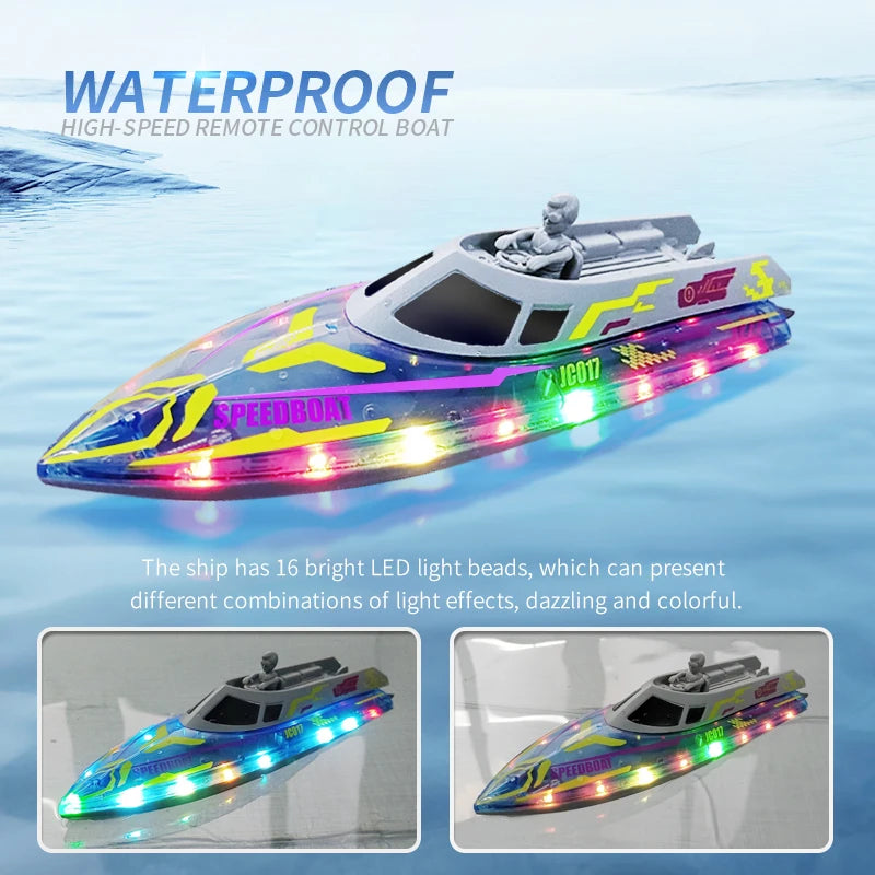 New RC Speed Boat With Light 2.4GHz 20KM/H Wireless High Speed Remote Control Ship Children's Waterproof Electric Boat Model Toy