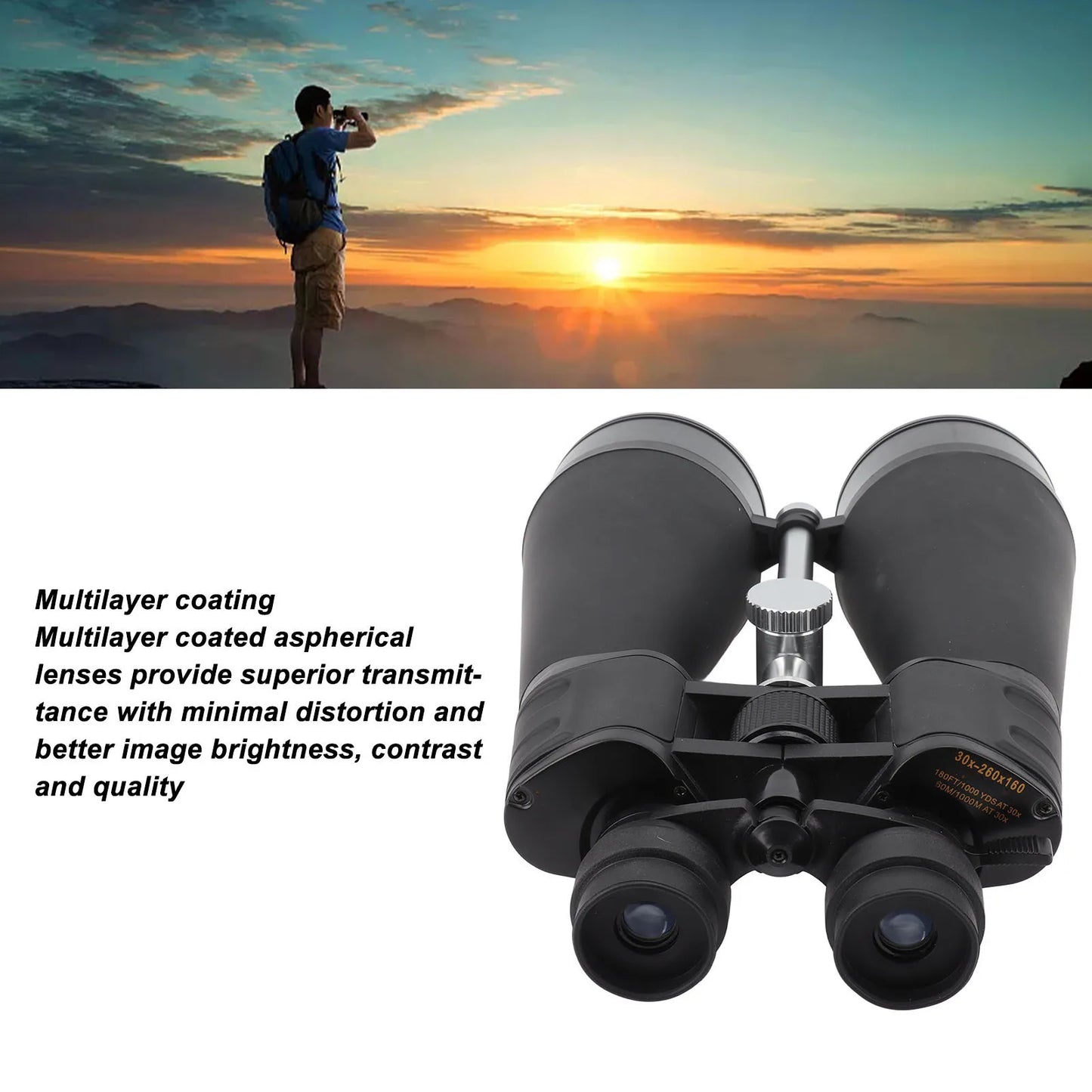 Long Range Binoculars 30‑260X Ergonomic Non Slip Handle Ultra Clear High Power Binoculars Multi Coated Lens for Bird Watching