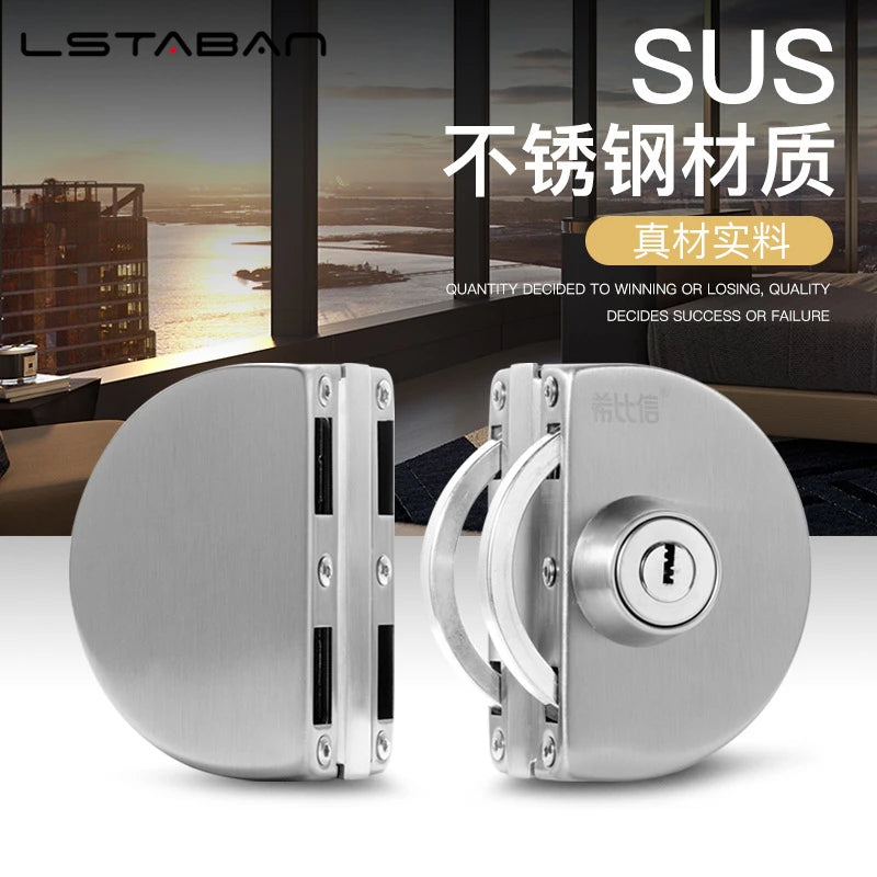 1 Set Double Open Sliding Door Lock Stainless Steel Glass Door Lock with Keys 8-12mm Safety Locks Office Glass Security Hardware