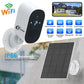 Solar Security Cameras Wireless, 1080P Battery Powered WiFi Security Camera with Spotlight Siren & Solar Panel, 2-Way Audio