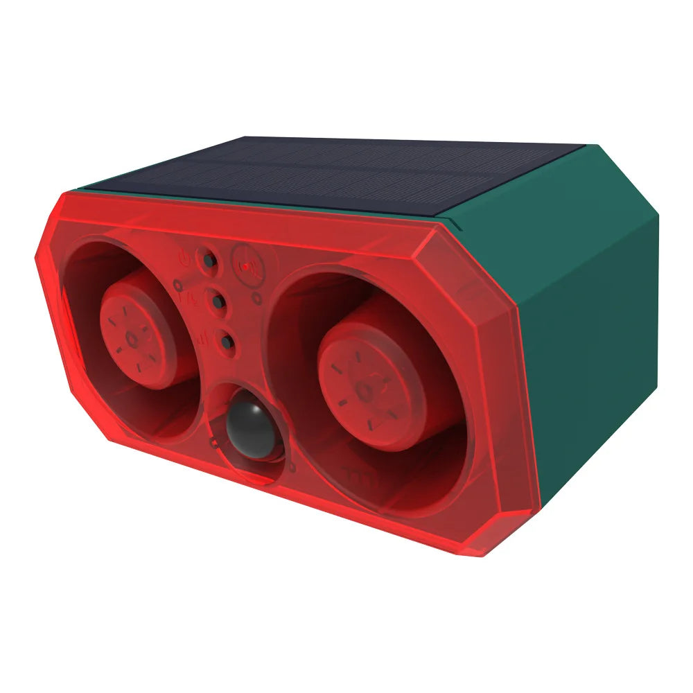 Solar alarm high power dual horn alarm light infrared induction flashing red and blue light animal repeller