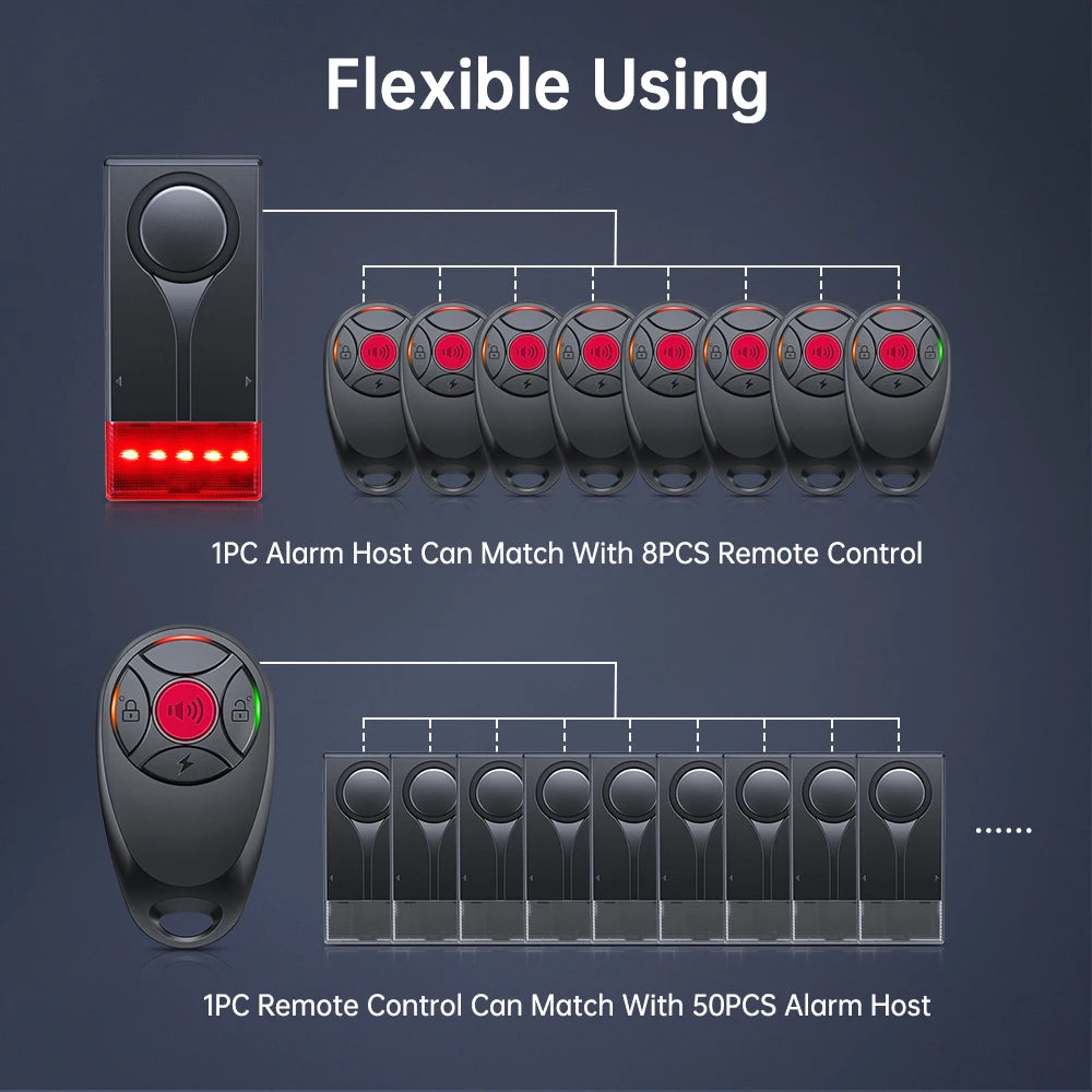 Wireless Car Vibration Alarm With Light 108dB Loud Car Door And Window Anti Theft Alarm Bike Motorcycle Security Alarm