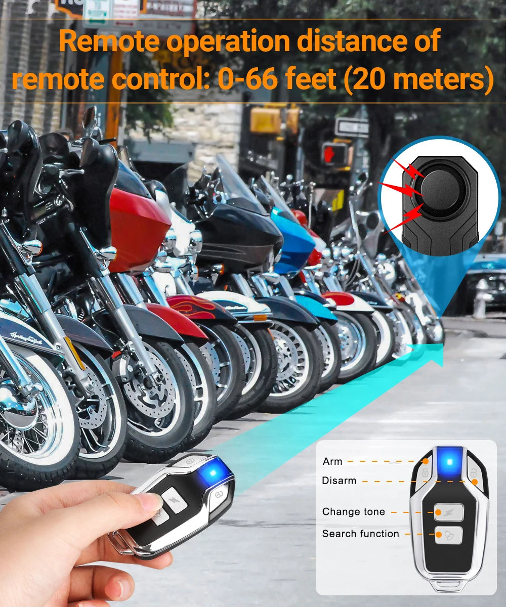 Gadpow Motorcycle Bike Wireless Remote Control Alarm Vibration Sensor 113dB Loud Waterproof Security Alarm