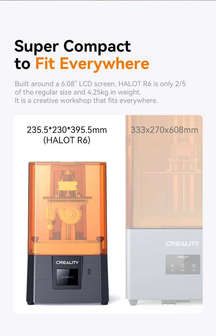 Creality HALOT R6 2K Resin 3D Printer Compact & Easy for Newbies 60mm/h Printing Speed 130*82*160mm Build Volume LCD Printer