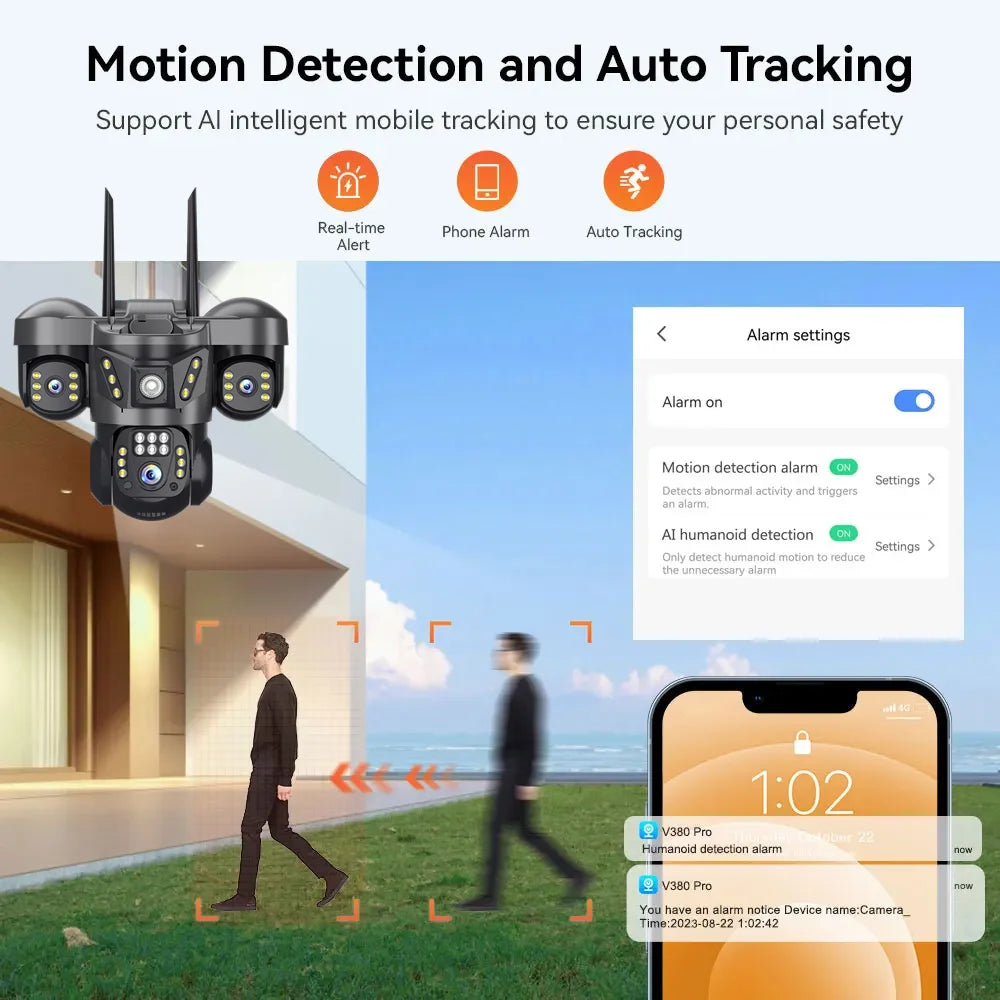 WiFi Security Camera 3 Lens Outdoor Protection 15MP HD Night Vision PTZ Rotate CCTV Cameras Motion Detection Video Surveillance