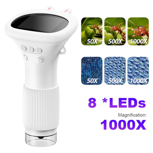 1000X Electronic Magnifier Camera 2MP Lens Handheld Digital Microscope 2 Inch IPS Screen Handheld HD Microscope with 8 LED Light
