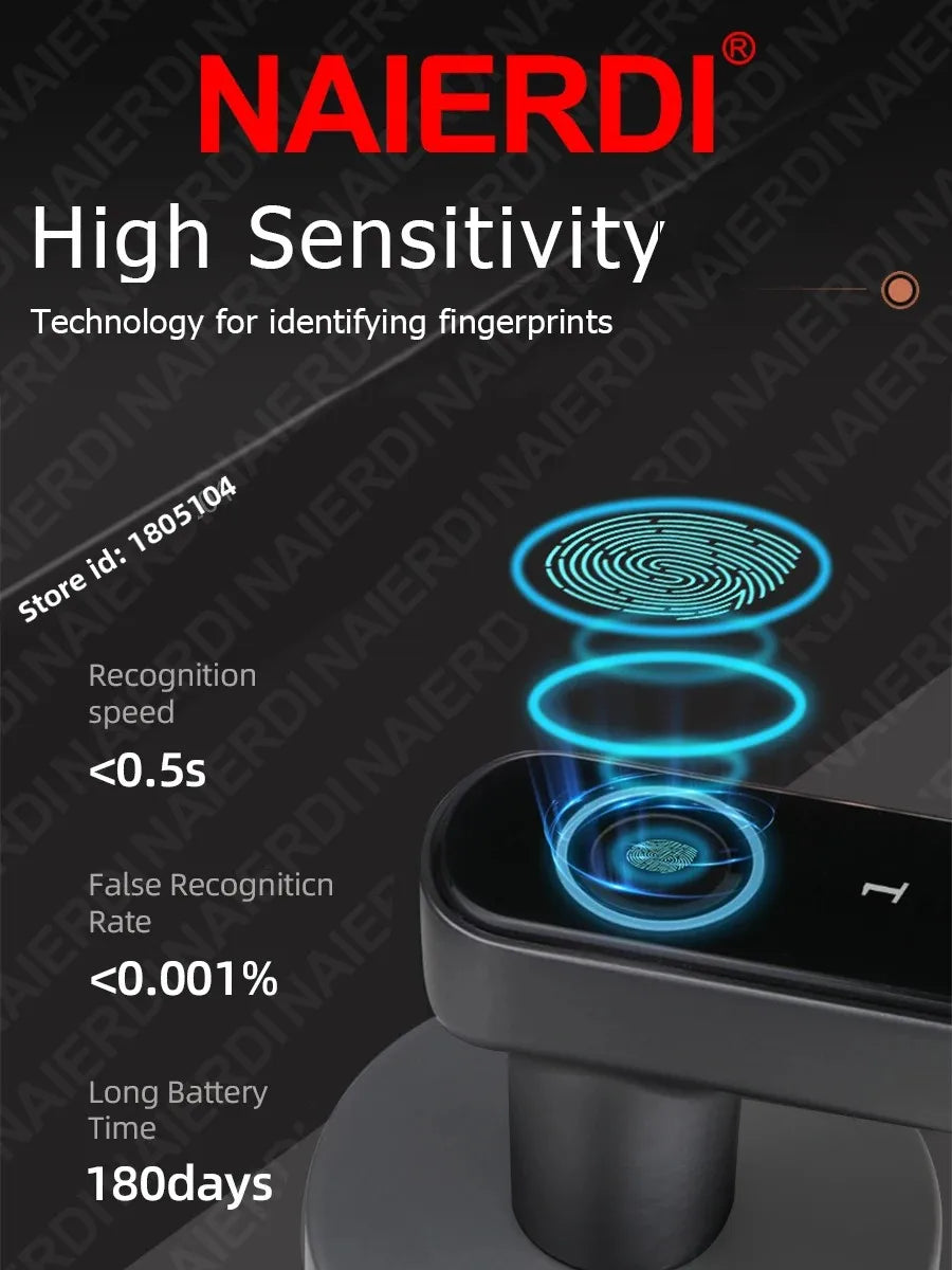 NAIERDI Smart Door Lock 5-1 Keyless Bluetooth Fingerprint Door Lock with Card Tuya APP Security Digital Door Lock with Handle