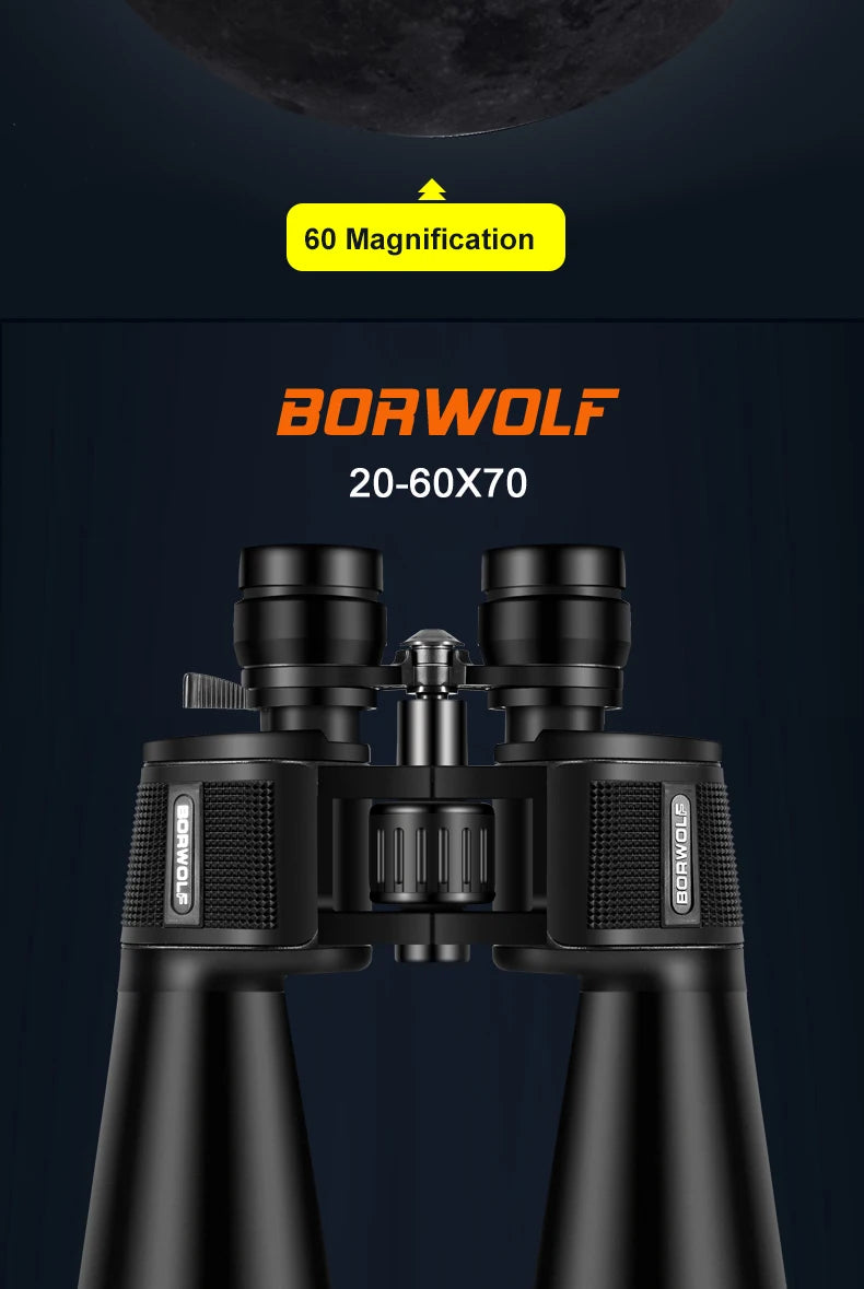 BORWOLF Large Objective lens 20-60X70 Binoculars FMC Optical High Power Hunting Birdwatching Telescope Fo rMoon Watching