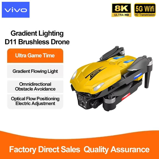 VIVO D11 Drone 8K Aerial HD Gradient Flowing Light Dual-Camera Omnidirectional Obstacle Avoidance Brushless Motor GPS UAV