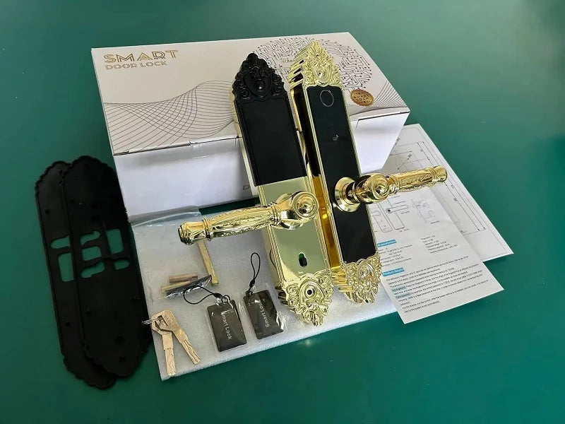 Smart Home Digital Lock Electronic Fingerprint Smart Lock European Home Indoor Door Handle Lock Golden Red Brown Tuya TTlock