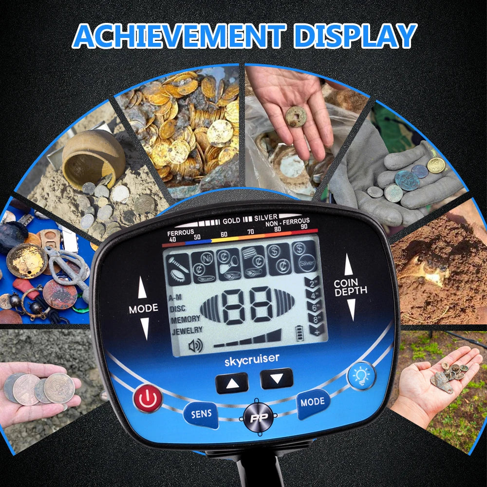 Metal Detector Underground Depth Search Finder Gold Detector Treasure Detecting Pinpointer Waterproof Coil