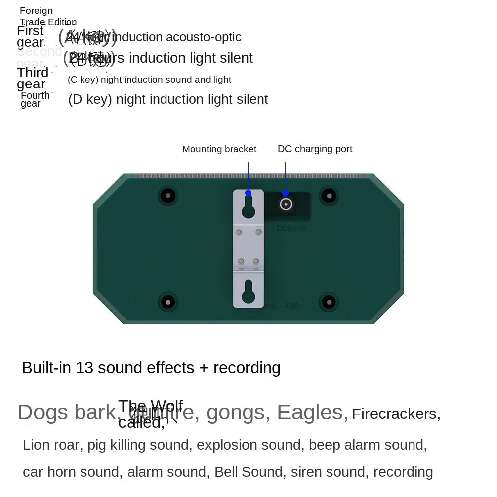 Solar alarm high power dual horn alarm light infrared induction flashing red and blue light animal repeller