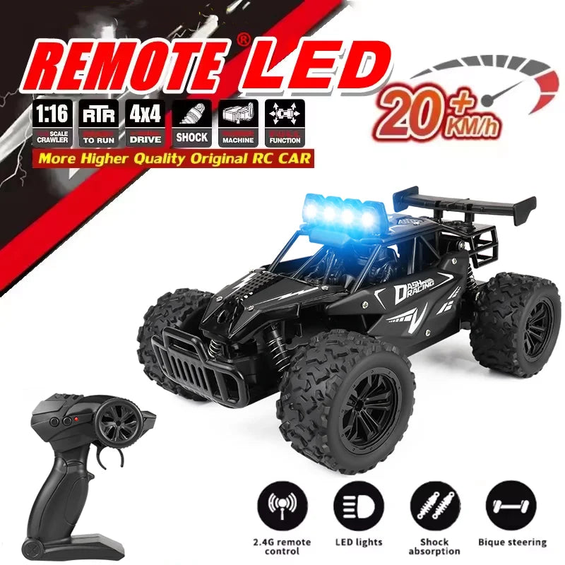 Remote Control Car RC Drift Racing 1:16 Vehicle Off Road Alloy 2.4G Radio High-Speed Trucks With LED Light Climbing Gift Kid Toy