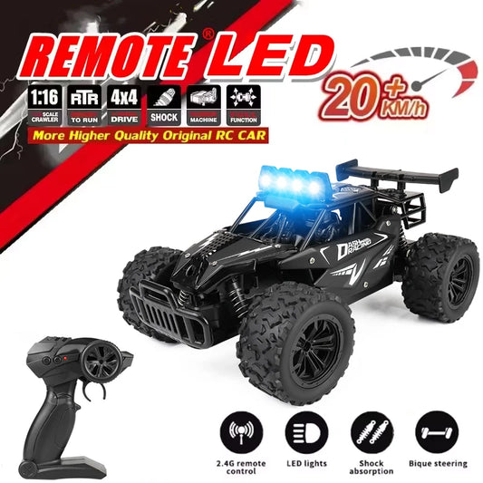 Remote Control Car RC Drift Racing 1:16 Vehicle Off Road Alloy 2.4G Radio High-Speed Trucks With LED Light Climbing Gift Kid Toy