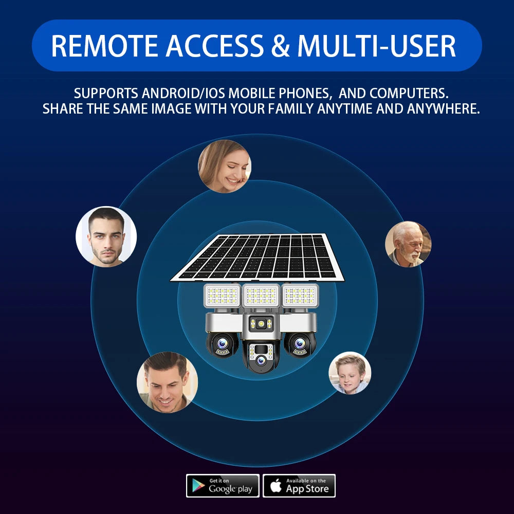 Solar Cameras 4G 15MP Three PTZs Len PIR Human Tracking Security CCTV Surveillance IP Camera PTZs control Wifi security cameras