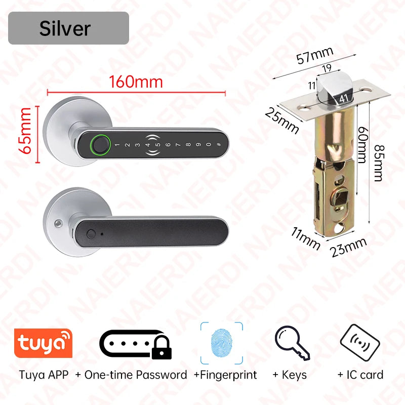 NAIERDI Smart Door Lock 5-1 Keyless Bluetooth Fingerprint Door Lock with Card Tuya APP Security Digital Door Lock with Handle