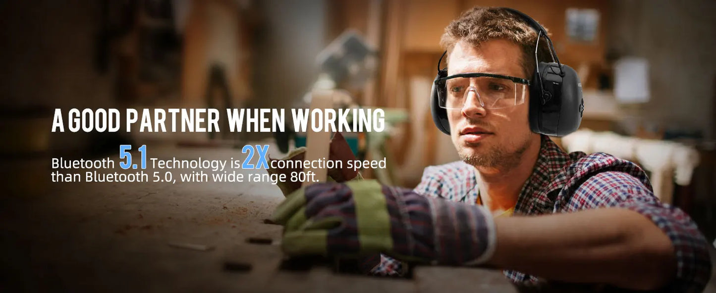 HOCAZOR Electronic Hearing Protection Bluetooth 5.3 Music Headphones for Mowing Noise Cancelling Earmuffs Security Protecter