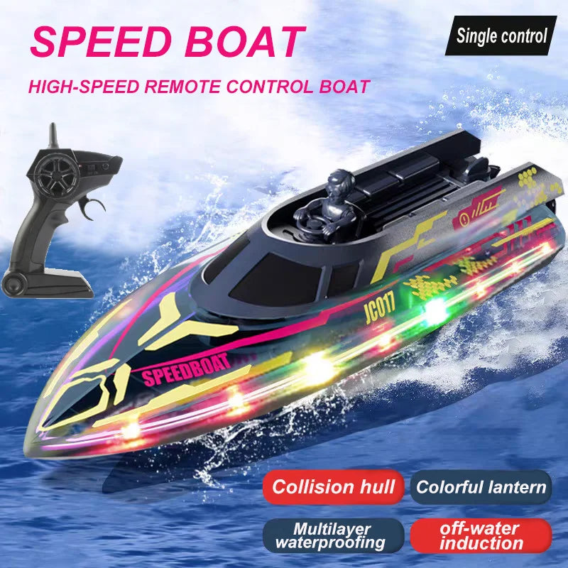 New RC Speed Boat With Light 2.4GHz 20KM/H Wireless High Speed Remote Control Ship Children's Waterproof Electric Boat Model Toy