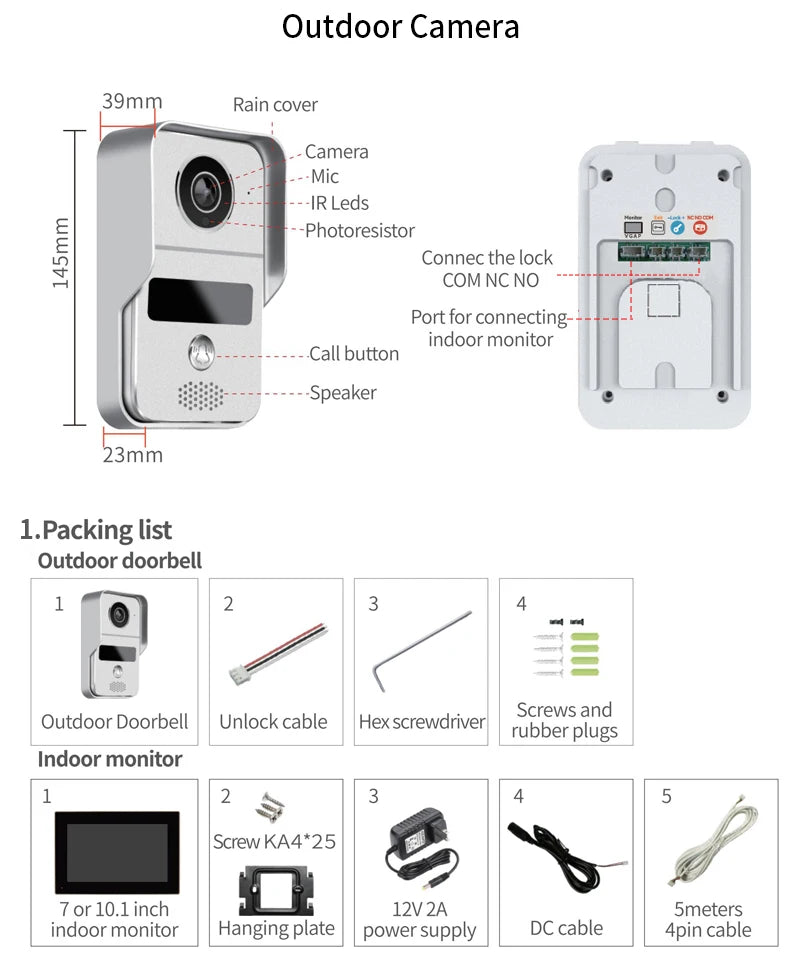 7 Inch Tuya Video Doorbell WiFi Outdoor Door Bell Waterproof IP65 Intercom Smart Home  Door Phone Camera