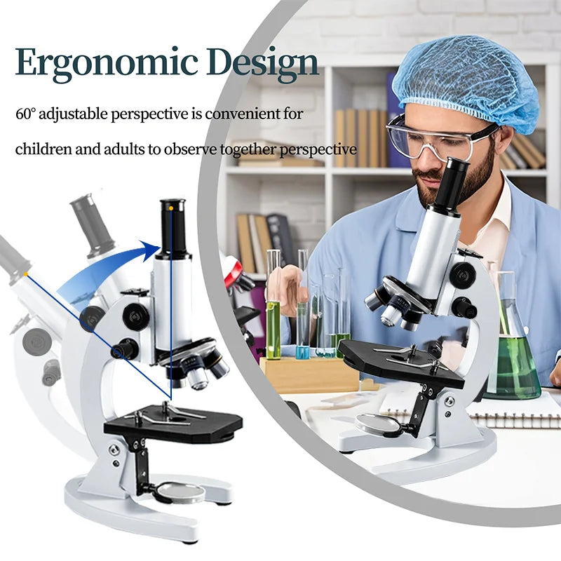 Monocular Optical Microscope 64X-2400X Microscope School Science Experimental Biology Microscope Digital Microscope for Children