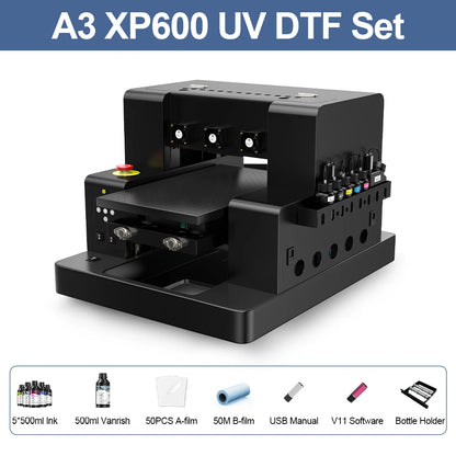 A3 UV Printer with XP600 Printhead UV Flatbed Printer For Bottle Case Acrylic Glass UV DTF AB Film Transfer Sticker UV Printer