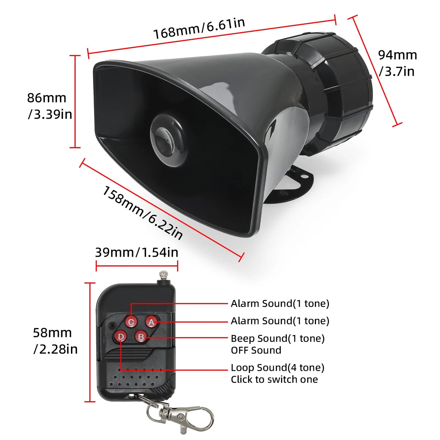 Auto Warning Siren Sound Signal Horn Backup Alarm Horns 7 Tone Super Loud Multipurpose Speaker Mic PA Emergency Amplifier Hooter