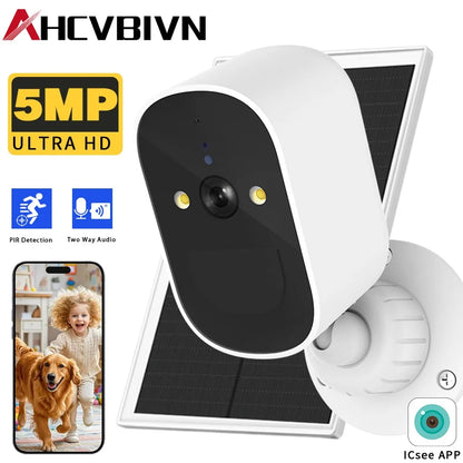ICSee 5MP HD Surveillance Solar Security Camera Wireless Wifi Secure Battery Powered HD Home Surveillance Security Camera