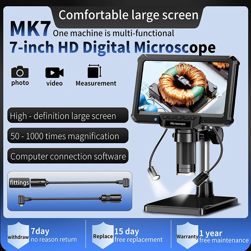 DDCAMERA 7" LCD Digital Microscope 1080P Coin Microscope Magnifier 12MP Ultra-Precise Focusing Soldering Microscopes Support PC