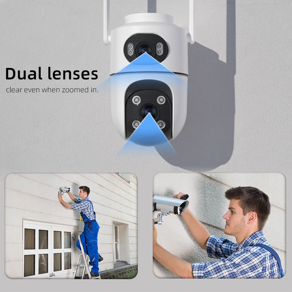 Outdoor Wireless Security IP Camera 6K 12MP HD Dual Lens External Wifi PTZ Camera Auto Tracking Street Surveillance Camera iCsee