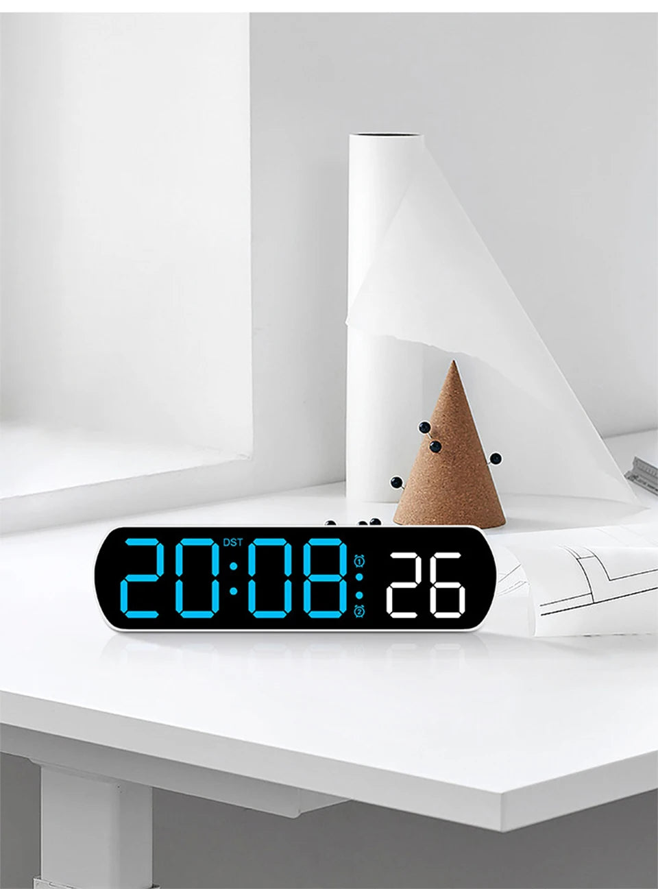 Voice Activated Multifunction Digital Alarm Clock LED Timer Clock 12/24H Temperature Date Display Desktop Alarm Clock Night Mode