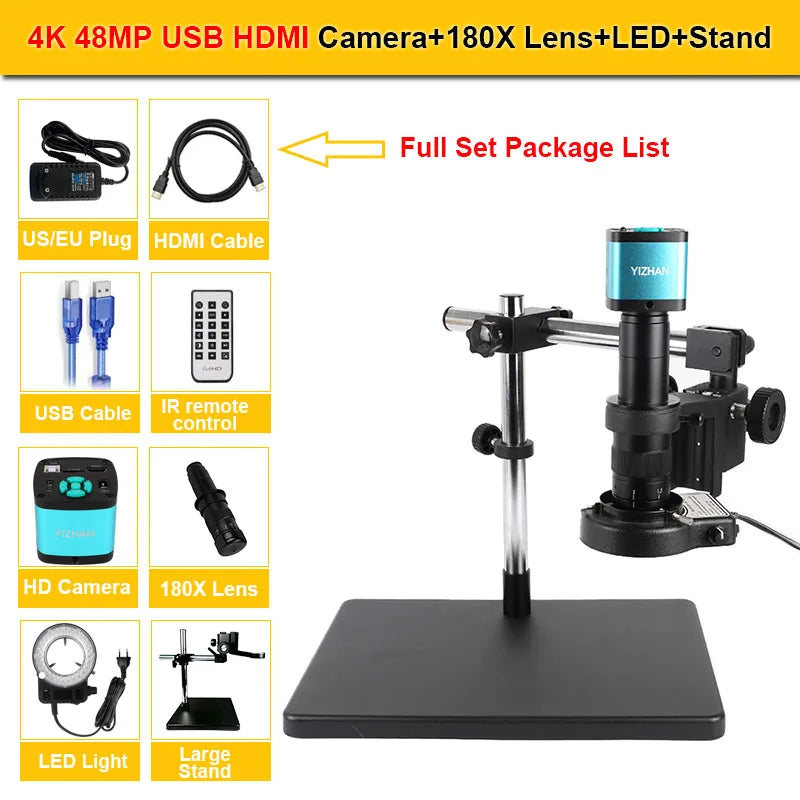 4K ULTRA Electronic Digital  Microscope  48MP USB HDMI Soldering Camera 130X 150X 180X C-Mount Zoom Lens For PCB Repair Tools