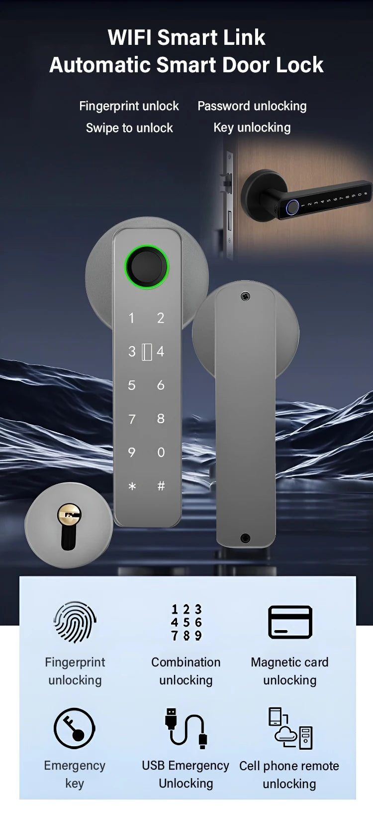 Smart Life App Wifi Remote Control Smart Fingerprint Password Rfid Ic Card Lock Dead Bolt For Indoor Home Wooden Metal Door