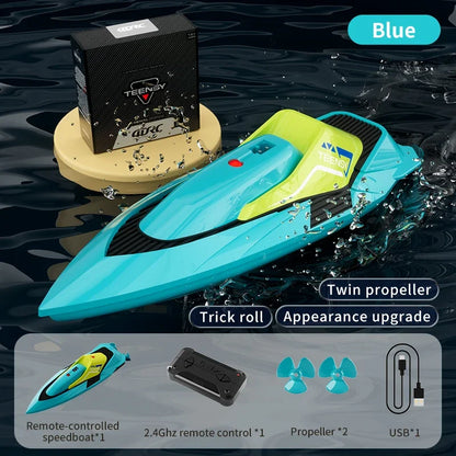 2.4G Remote Control Boat Dual Motor 10km/h High Speed Radio Remote Controlled Speedboat Mini RC Boat Summer Water Toy Pool Toys