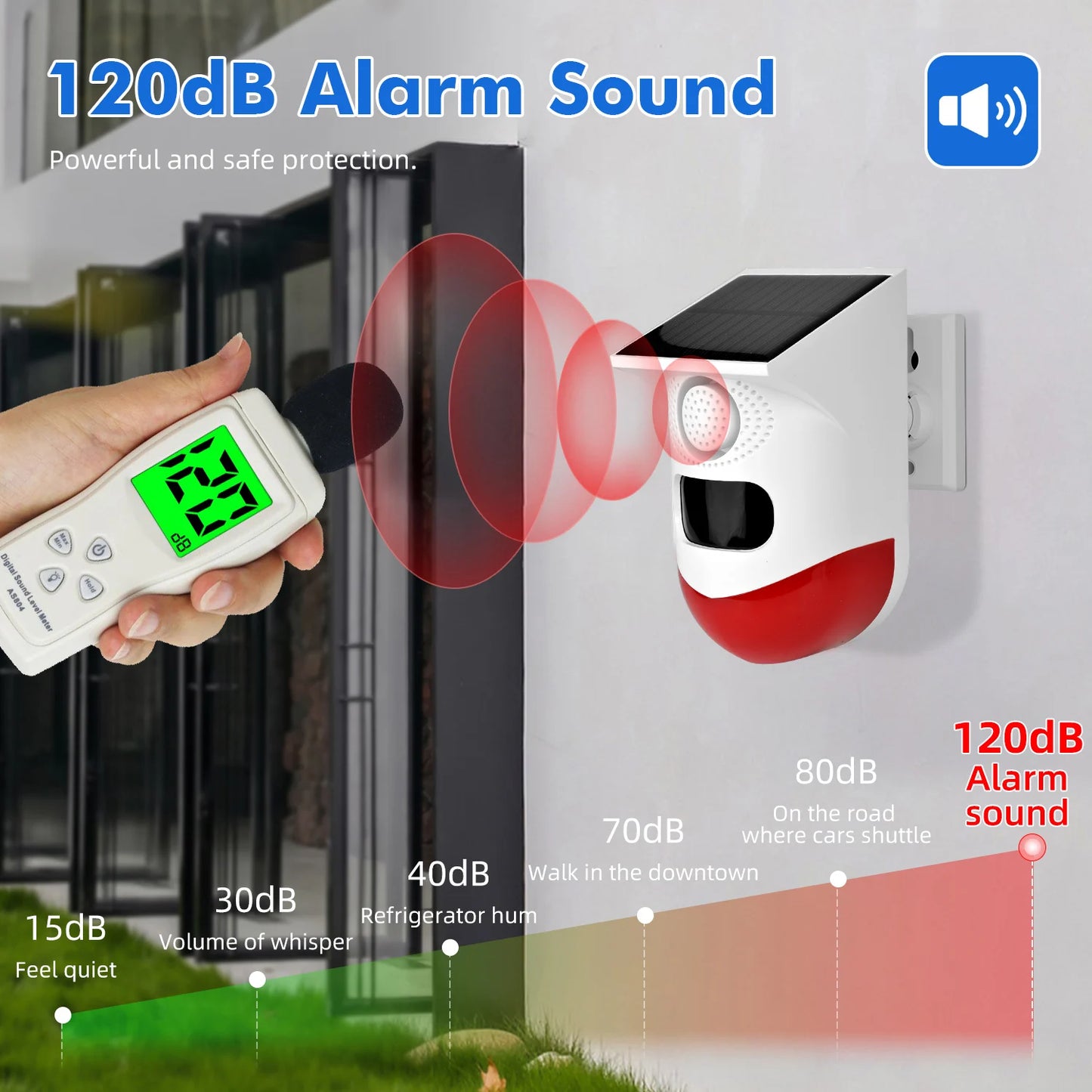SMARSECUR WiFi Tuya Smart Outdoor Charging Security Sound Alarm Detector Sensor Farm Garden Solar Infrared Siren Solar