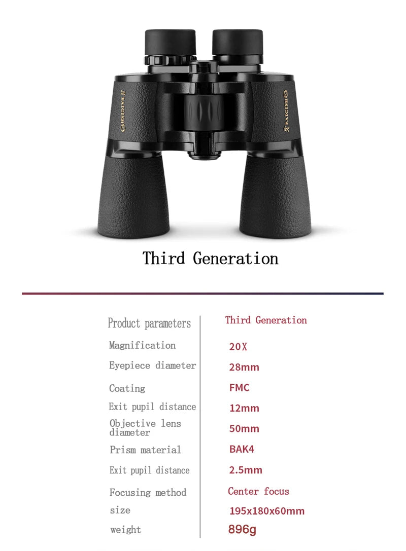 20x50 Powerful Binoculars for Adults IP67 Waterproof Large View Binocular With Clear Low Light Vision for Hunting Travel Outdoor
